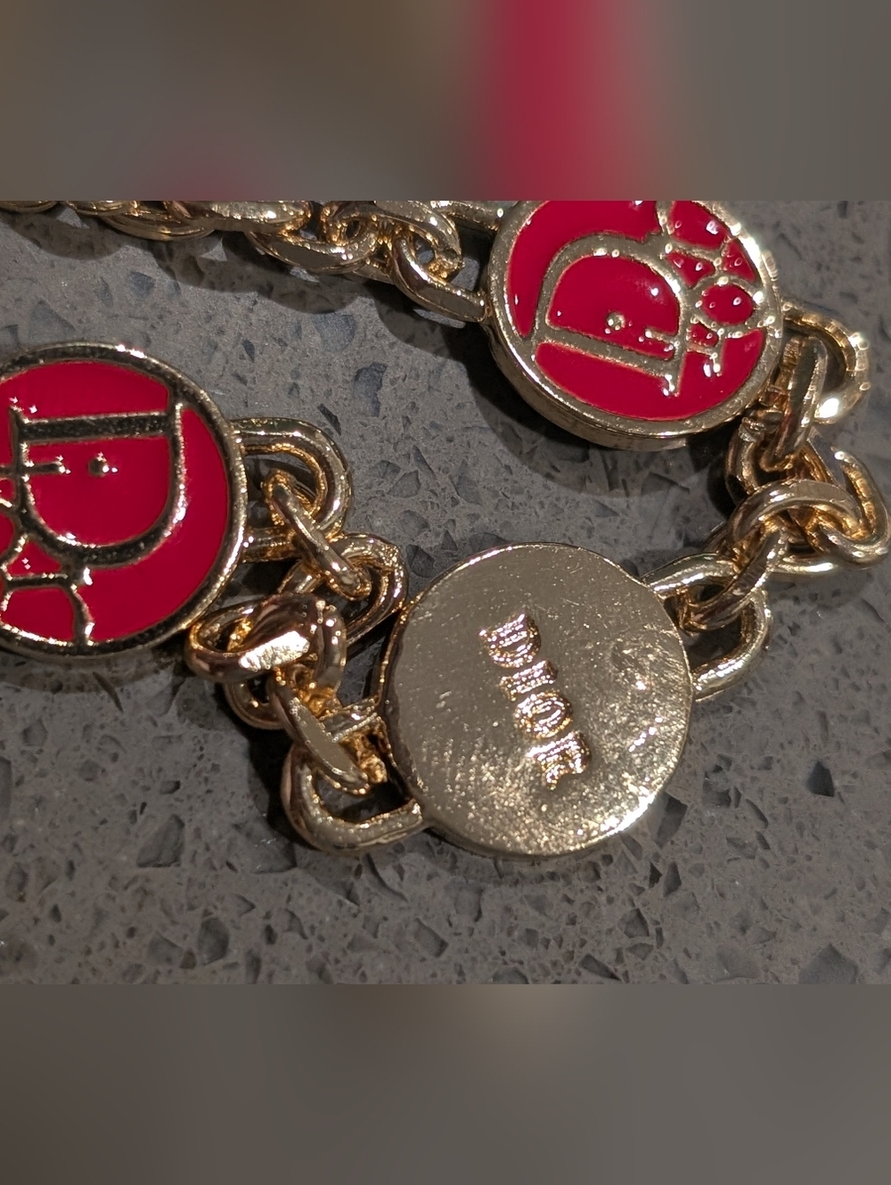 Dior Gold Chain Bracelet with Red Logo Medallions - Picture 3 of 10